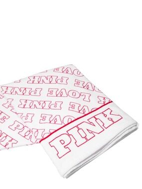 PINK Victoria's Secret White Towel with Hot Pink Logo Print 71x39 inches